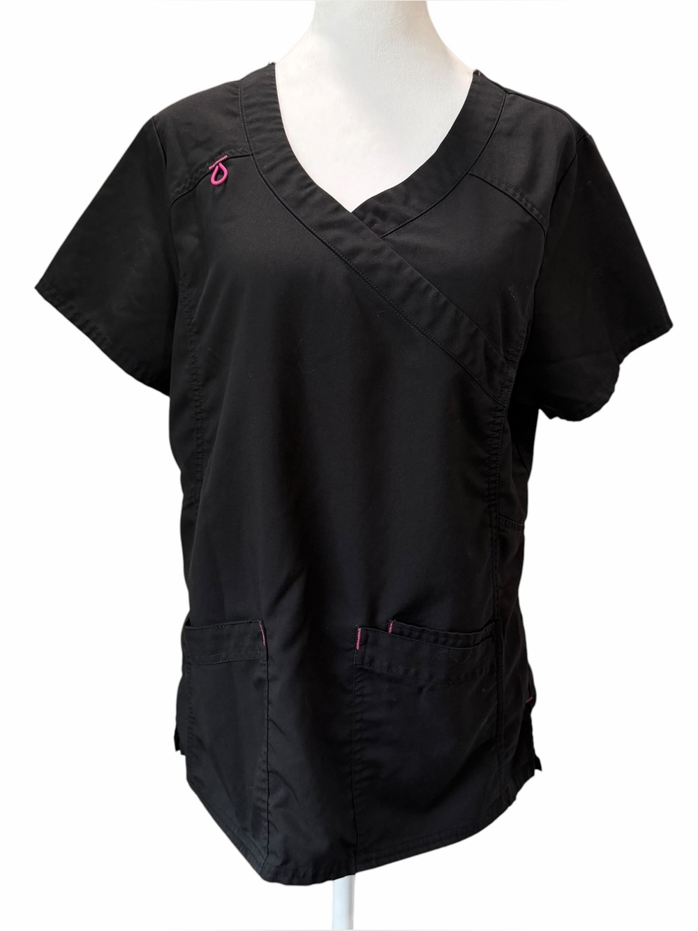 Scrub Star Scrub Top Womens Medium Black Short Sleeve Pockets V Neck Stretch